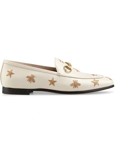 Shop Gucci Jordaan Embroidered Leather Loafer In White