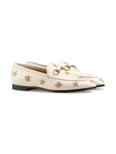 Shop Gucci Jordaan Embroidered Leather Loafer In White