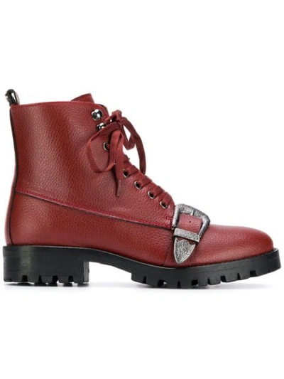 Shop Trussardi Jeans Buckled Ankle Boots In Red