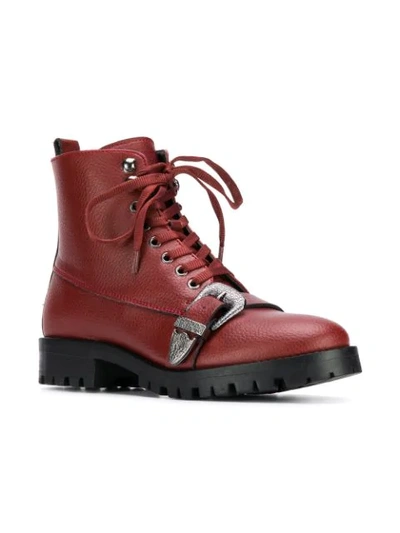 Shop Trussardi Jeans Buckled Ankle Boots In Red