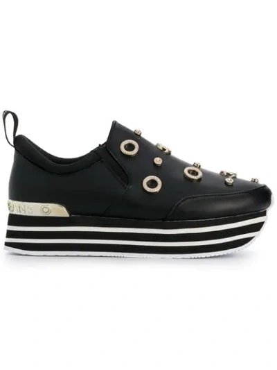 Shop Versace Jeans Embellished Platform Sneakers In Black