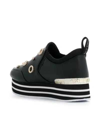 Shop Versace Jeans Embellished Platform Sneakers In Black