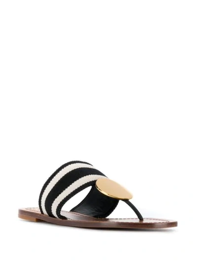 Shop Tory Burch Striped Flat Sandals - Black