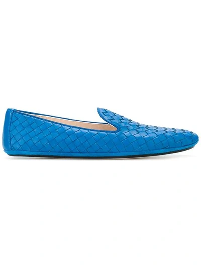 Shop Bottega Veneta Intrecciato Leather Slippers In Blue