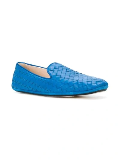 Shop Bottega Veneta Intrecciato Leather Slippers In Blue