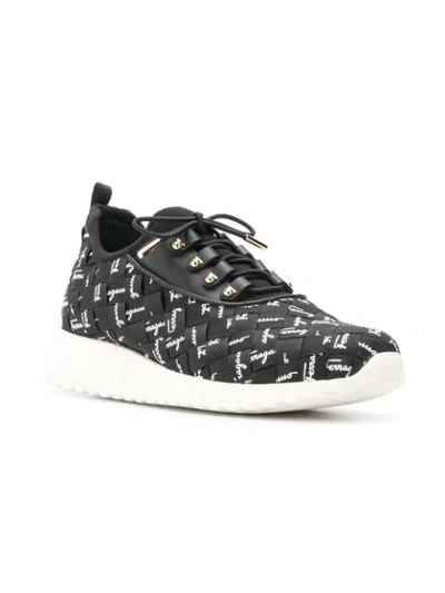 Shop Ferragamo Logo Woven Sneakers In Black