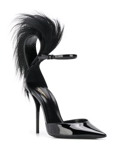 Shop Saint Laurent Jamie Fur-trim Patent Pumps In Black