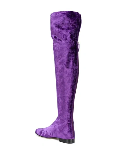 Shop Alberta Ferretti Thigh-length Velvet Boots In Purple