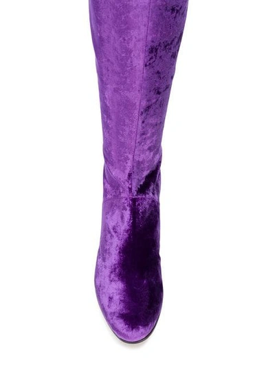 Shop Alberta Ferretti Thigh-length Velvet Boots In Purple