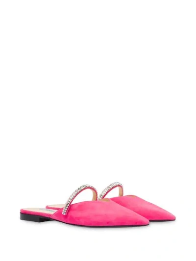 Shop Prada Embellished Band Slippers In Pink