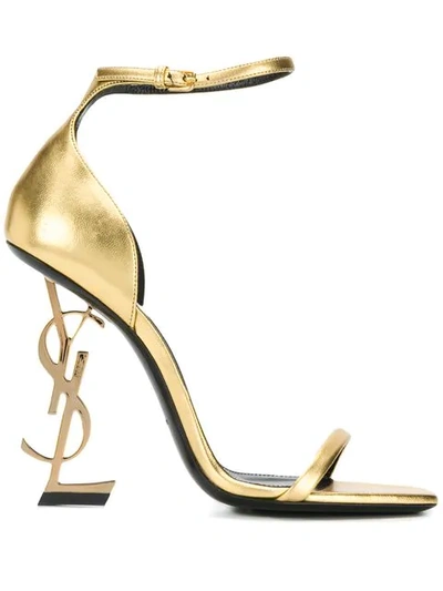 Shop Saint Laurent Opyum 90mm Metallic Sandals In Gold