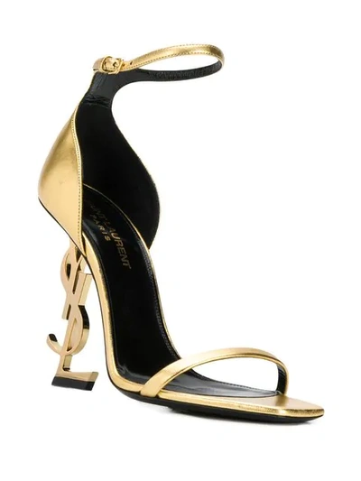 Shop Saint Laurent Opyum 90mm Metallic Sandals In Gold