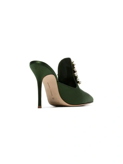 Shop Manolo Blahnik Tilda 105 Satin Crystal Embellished Mules In Green