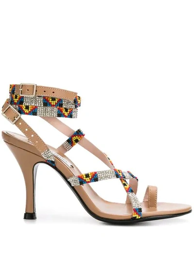 Shop Leandra Medine Aztec Strappy Sandals In Neutrals