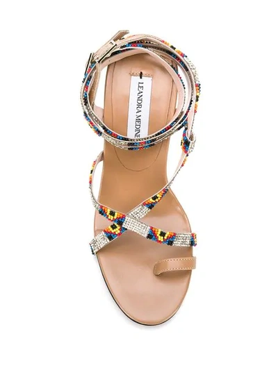 Shop Leandra Medine Aztec Strappy Sandals In Neutrals