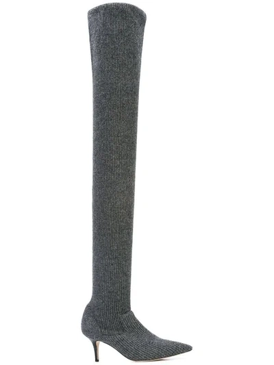 Shop Monse Thigh-high Knitted Sock Boot In Grey