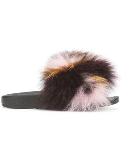 Shop Yves Salomon Fur Sliders - Black