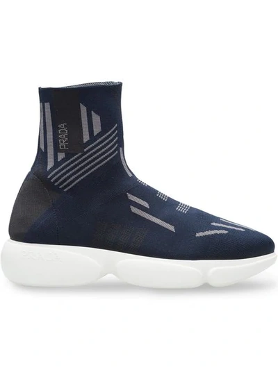 Shop Prada Cloudbust High-top Sneakers In Blue ,grey