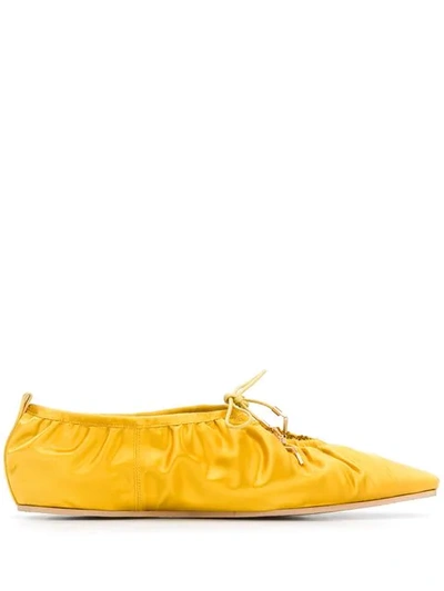 Shop Stella Mccartney Ruched Ballet Flats In Yellow