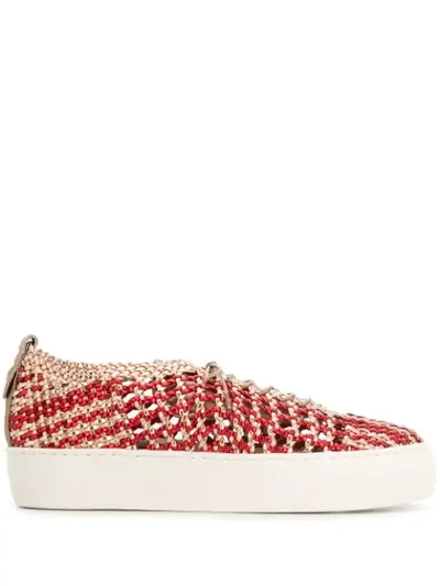 Shop Agl Attilio Giusti Leombruni Woven Contrast Sneakers In Red