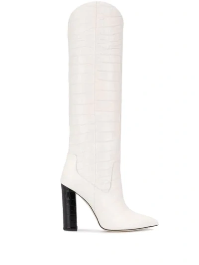 Shop Francesca Bellavita Knee Length Embossed Boots In White