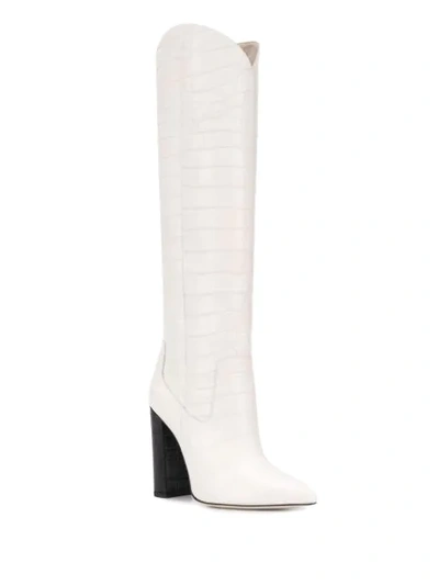 Shop Francesca Bellavita Knee Length Embossed Boots In White