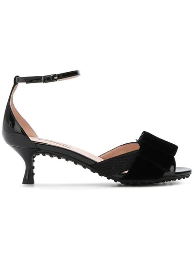 Shop Tod's Sandals With A Bow Ribbon Detail In Black