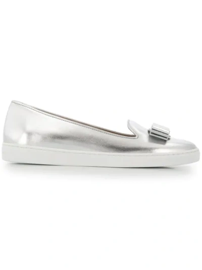 Shop Ferragamo Metallic Vara Loafers In Silver