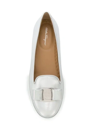 Shop Ferragamo Metallic Vara Loafers In Silver