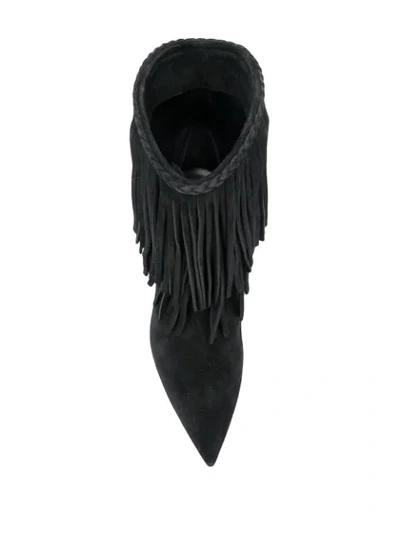 Shop Saint Laurent Fringed Ankle Boots In Black