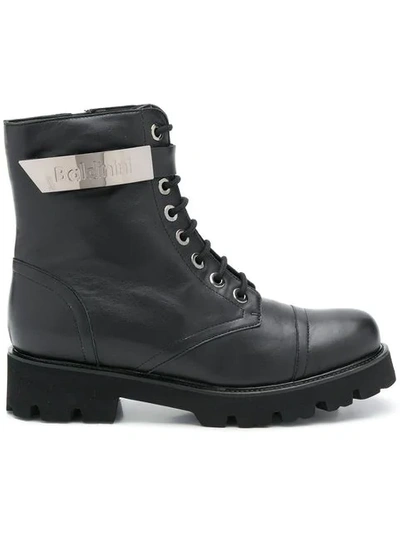 Shop Baldinini Logo Plaque Combat Boots In Black