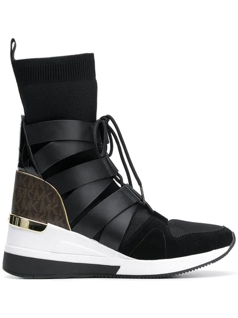 Michael Michael Kors Beckett Bootie Leather Sock-fit Trainers In Black |  ModeSens