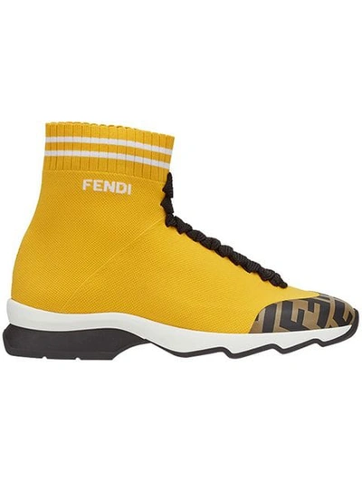 Shop Fendi Sock Style Sneakers In Yellow