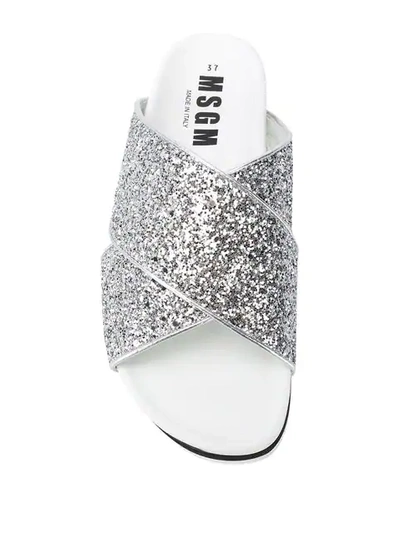Shop Msgm Glitter Slides In Silver