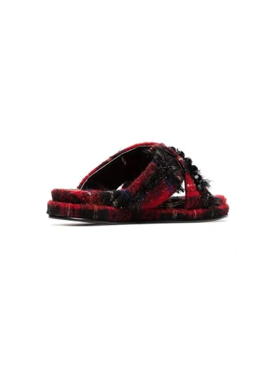 Shop Simone Rocha Red And Black Bead Embellished Tartan Wool Slides