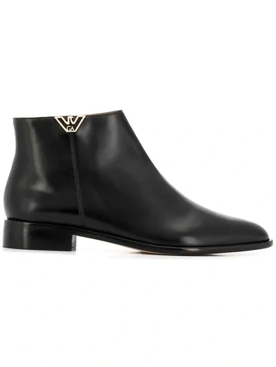 Shop Emporio Armani Logo Plaque Ankle Boots In Black