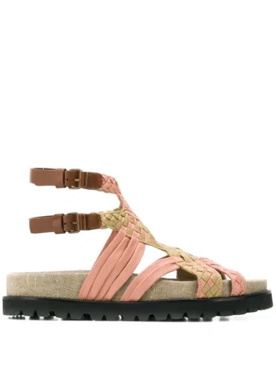 Shop Alberta Ferretti Woven Strappy Sandals In Neutrals