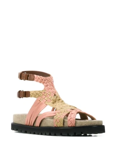 Shop Alberta Ferretti Woven Strappy Sandals In Neutrals