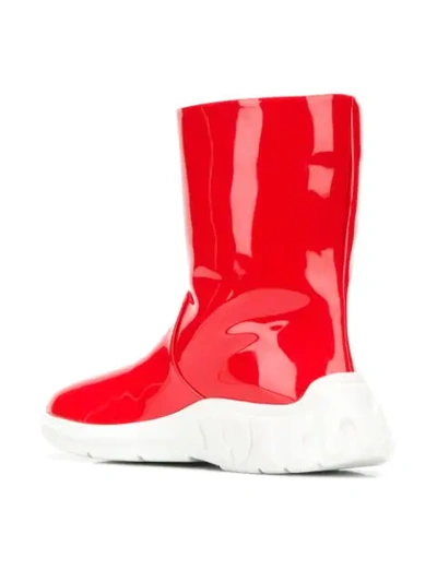 Shop Miu Miu Logo Patch Boots In Red