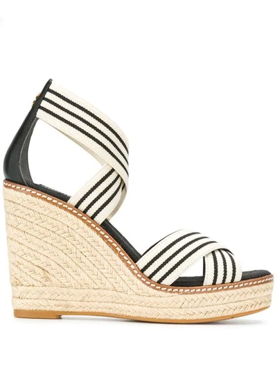 Shop Tory Burch Striped Wedged Sandals In Neutrals