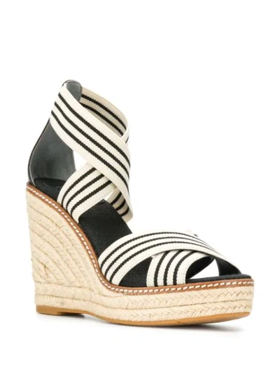 Shop Tory Burch Striped Wedged Sandals In Neutrals