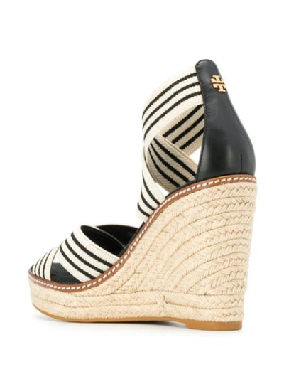 Shop Tory Burch Striped Wedged Sandals In Neutrals