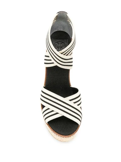 Shop Tory Burch Striped Wedged Sandals In Neutrals