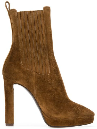 Shop Saint Laurent Lou Ankle Boots In Brown