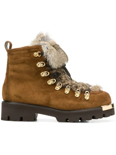 Shop Baldinini Fur Lining Mountain Boots - Brown