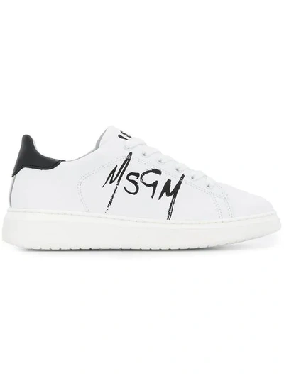 Shop Msgm Spray Logo Print Sneakers In White