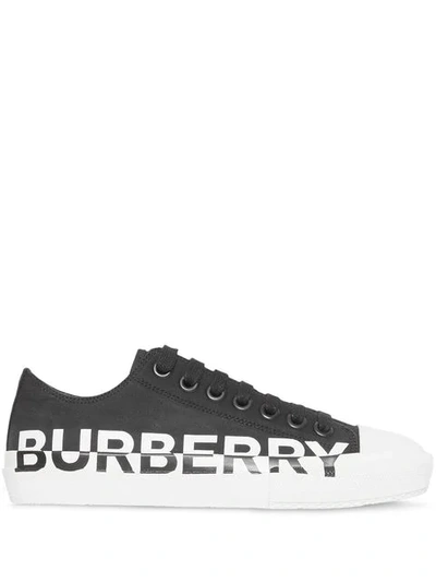 Shop Burberry Gabardine Logo Sneakers In Black