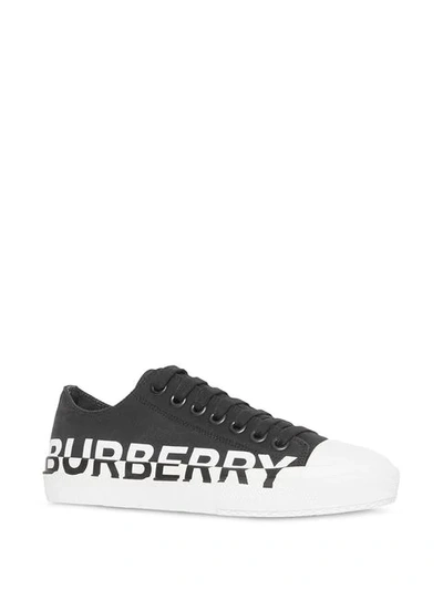 Shop Burberry Gabardine Logo Sneakers In Black