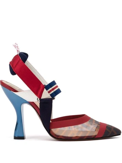 Shop Fendi Zucca Sports Band Slingback Pumps In Red