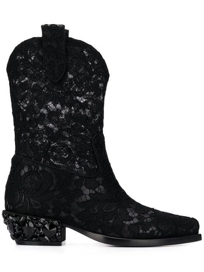 Shop Dolce & Gabbana Lace Texan Boots In Black